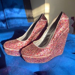 Sexy PINK Glitter Wedge Heel, Women’s Size 6.5